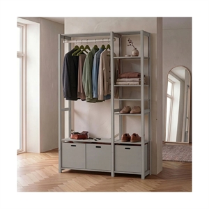 Elsø reol m/ 3 opbevaringskasser - Sand - Mål: B125 x H179 x D39 cm.